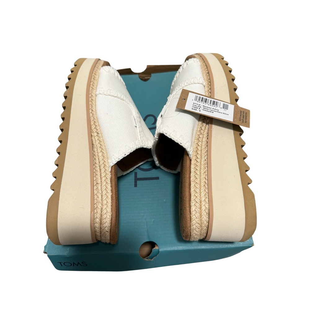 New/box TOMS Adria Platform Slide Sandals White Canvas Espadrille Women's Size 8 - Picture 2 of 7